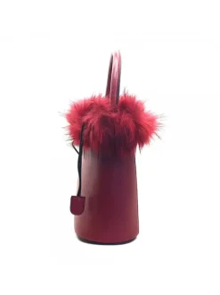 WOMEN'S RED BUCKET BAG WITH FUR
