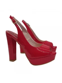 WOMEN'S RED PATENT LEATHER SANDALS HEEL 12