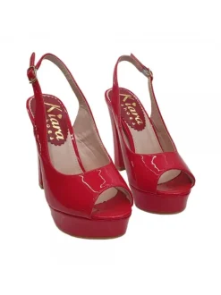 WOMEN'S RED PATENT LEATHER SANDALS HEEL 12