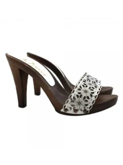 WOMEN'S WHITE LEATHER CLOGS HEEL 11