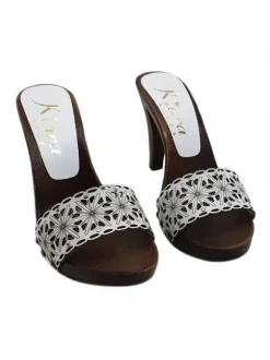 WOMEN'S WHITE LEATHER CLOGS HEEL 11