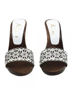 WOMEN'S WHITE LEATHER CLOGS HEEL 11