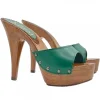 WOOD GREEN LEATHER CLOGS WITH HIGH HEEL