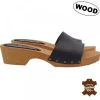 Wooden Clogs with 4.5 cm Heel โ€“ Black Leather Band