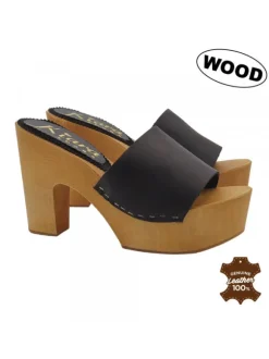 WOODEN CLOGS WITH 10 CM HIGH WIDE HEEL