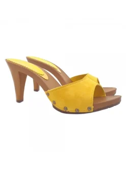 YELLOW HEEL CLOGS IN SUEDE