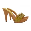 YELLOW LASERATED HIGH HEEL CLOGS
