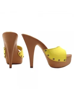 YELLOW LEATHER CLOGS HEEL 13