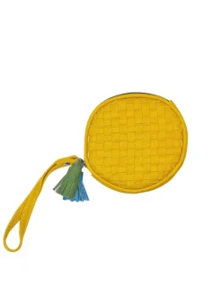 YELLOW PURSE WITH HANDLE AND FRINGES