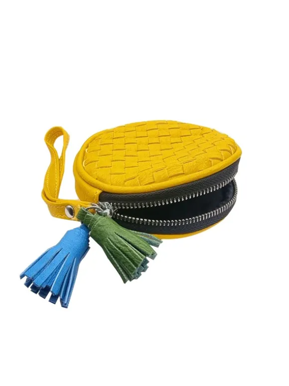 YELLOW PURSE WITH HANDLE AND FRINGES