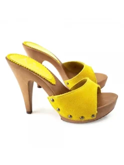 YELLOW SUEDE CLOGS WITH HEEL 11