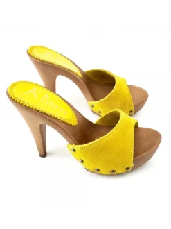 YELLOW SUEDE CLOGS WITH HEEL 11