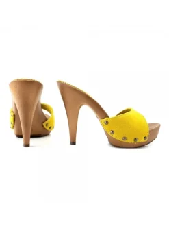 YELLOW SUEDE CLOGS WITH HEEL 11