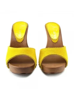 YELLOW SUEDE CLOGS WITH HEEL 11