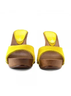 YELLOW SUEDE CLOGS WITH HEEL 11